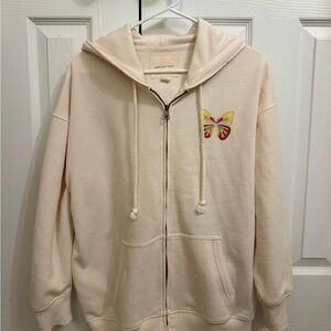 American Eagle Outfitters Cream Hoodie with Butterfly